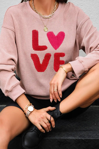 Chenille Love Graphic Pink Sweatshirt