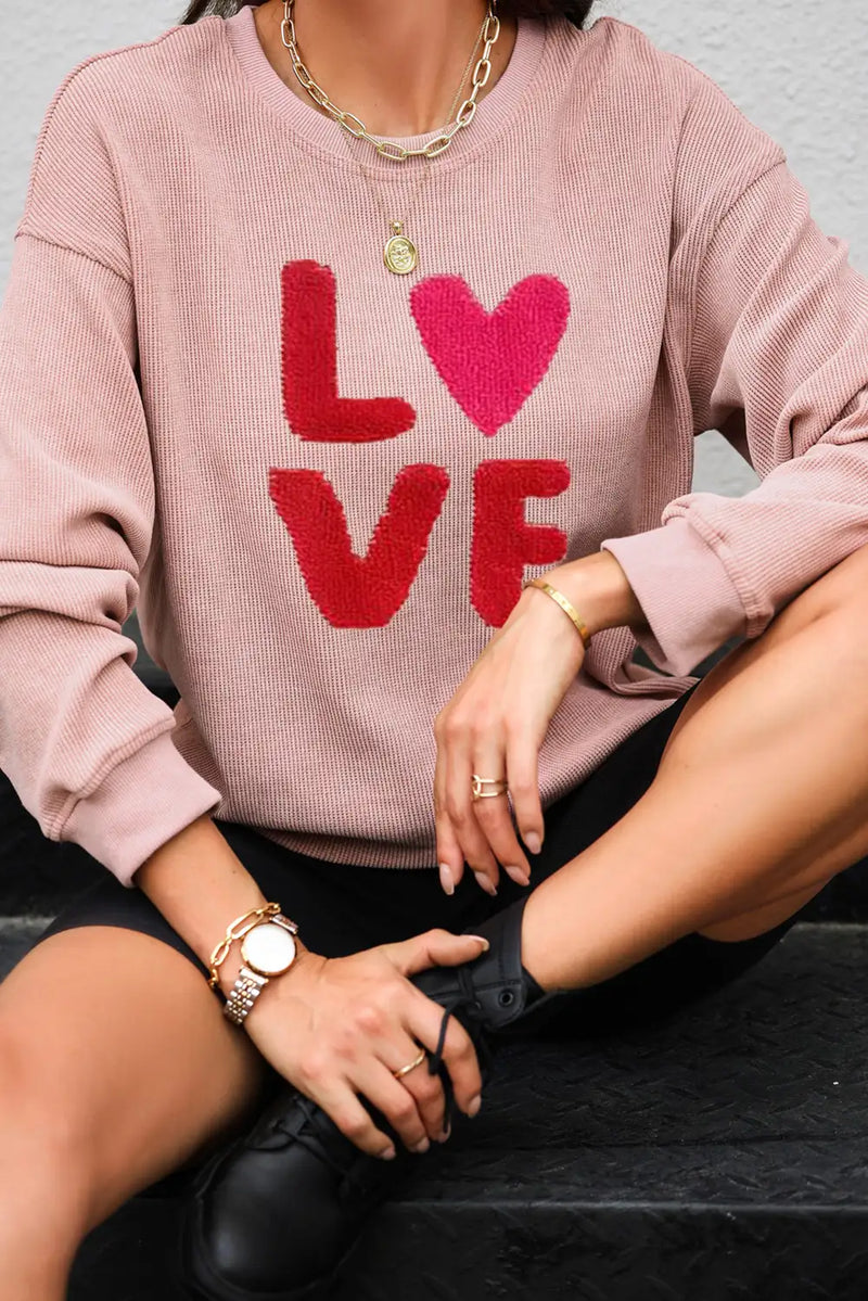 Chenille Love Graphic Pink Sweatshirt