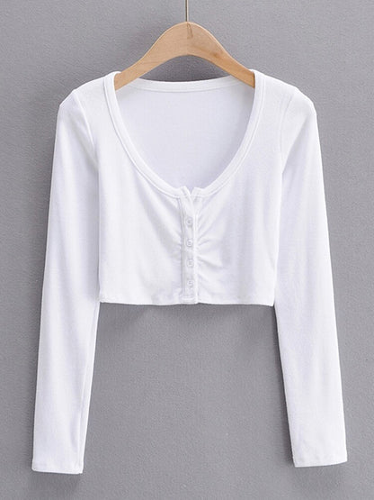 Slim V-neck Long Sleeve Bottomed Tops and Blouses High Street Color Open Navel Cardigan