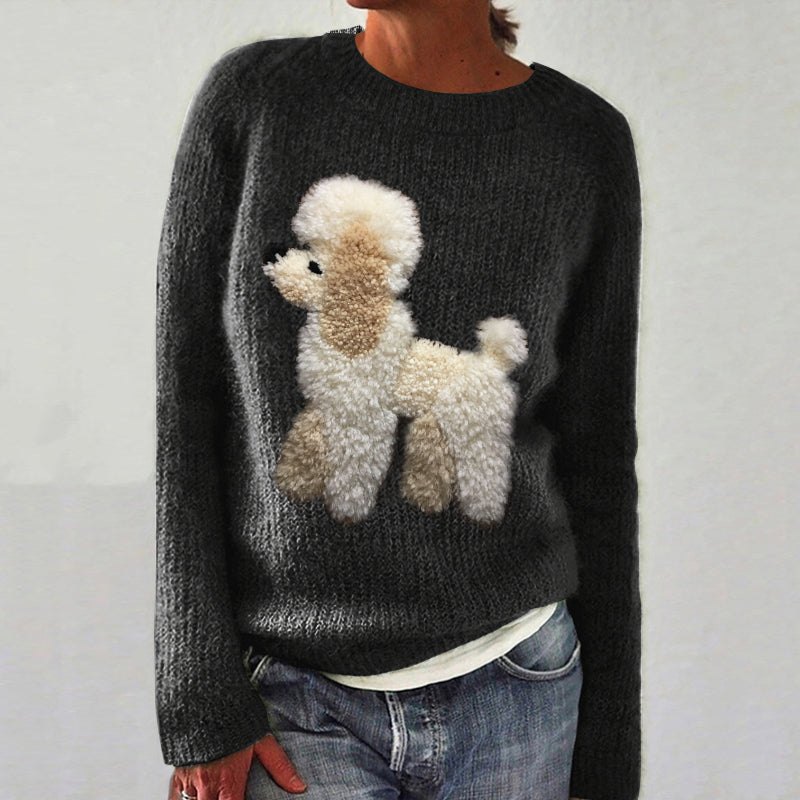 Comstylish Cute Dog Felt Art Knit Cozy Sweater