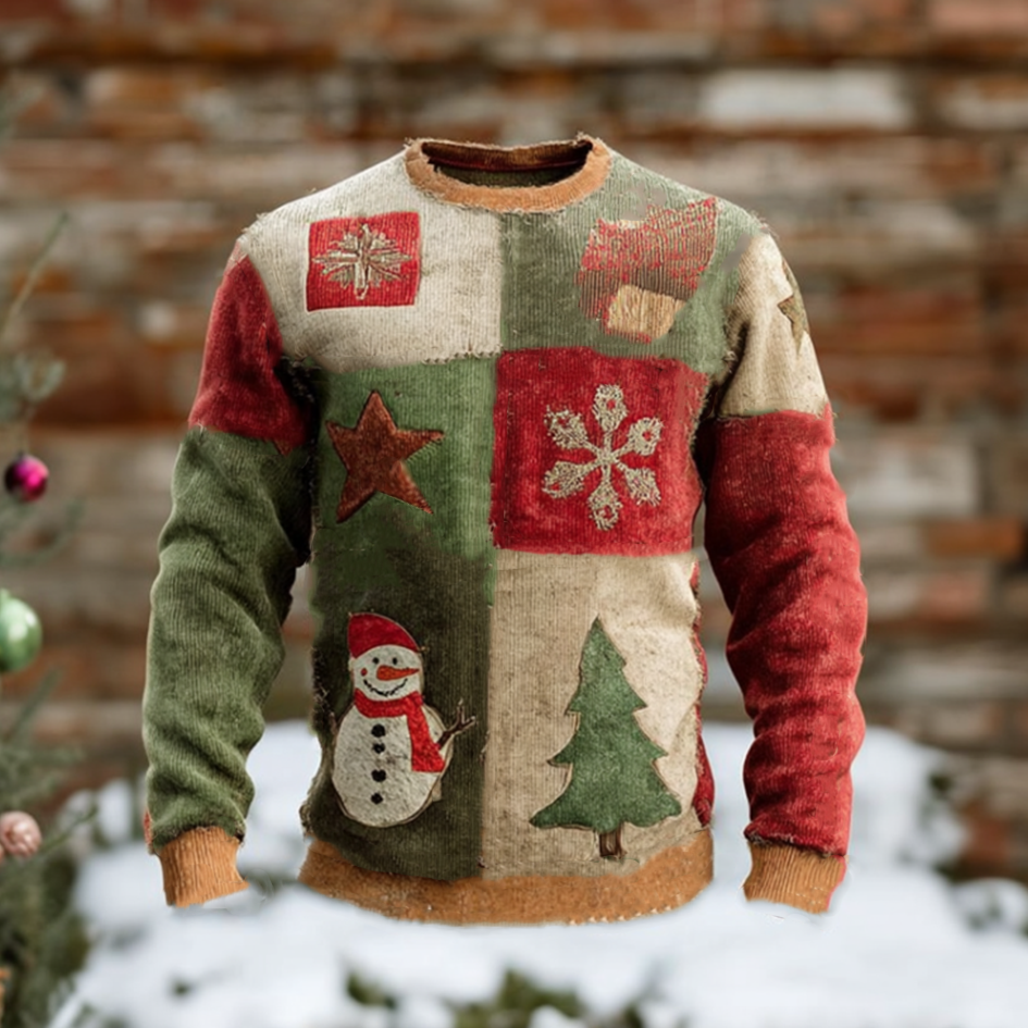 Comstylish Men's Retro Christmas Color-blocked Design Knitted Sweater