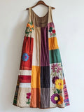 Colorful Floral Embroidered Patchwork Linen Blend Dress elevenforest
