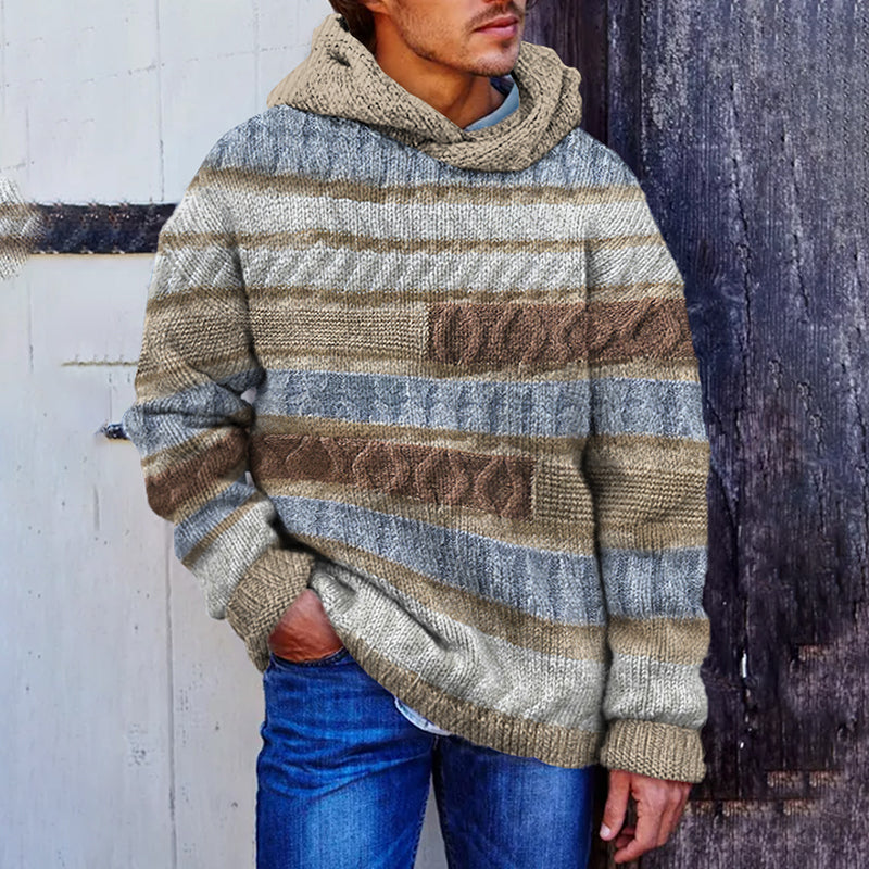 Men'S Color Block Knitted Jacquard Cozy Hoodie Sweater elevenforest