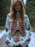 Comstylish Female Anatomy Art And Flower Vintage Coarse Needle High Collar Sweater