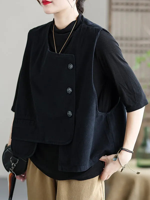 Asymmetric Color Buttoned Vest Top