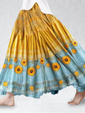 Boho Sunflowers Embroidered Flowy Linen Skirt elevenforest