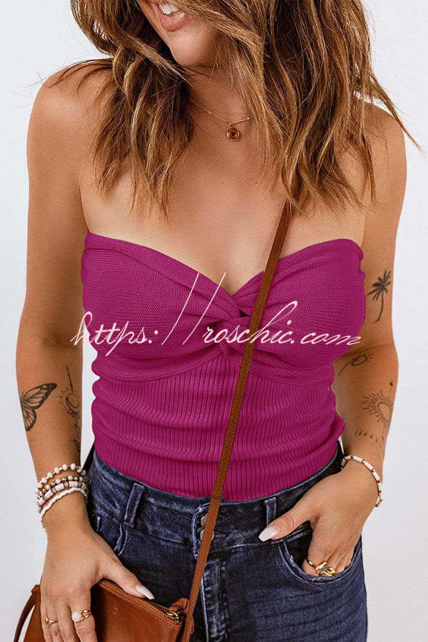 Tube Knit Ribbed Slim Backless Tank Top