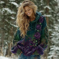Women's Vintage Celtic Floral Gradient Art Knit Cozy Hooded Sweater elevenforest