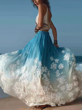 Bohemian Style Plant Flower Gradient Color Half-length Dress elevenforest