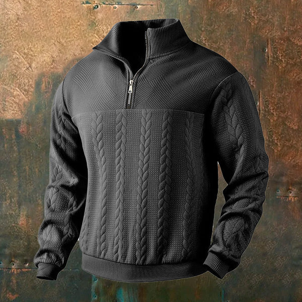 Men's Retro Knitted Jacquard Stand Collar Zipper Sweater elevenforest