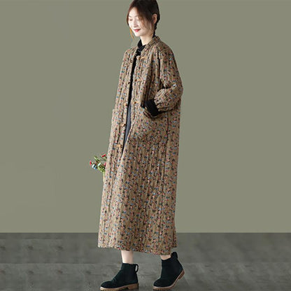 Retro Pocket Warm Long Cotton Coat