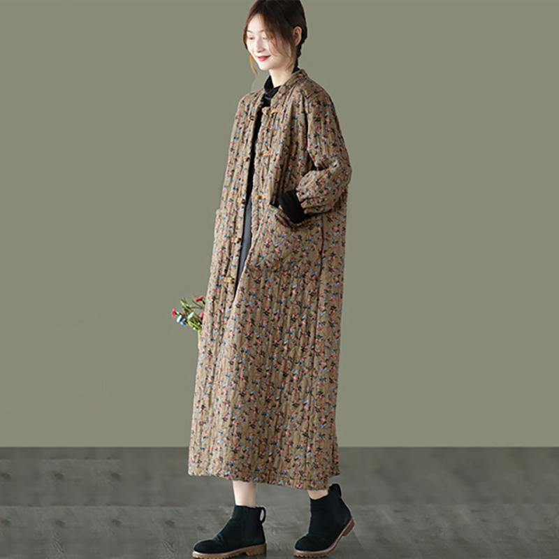 Retro Pocket Warm Long Cotton Coat