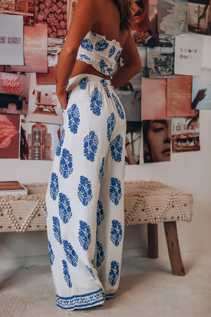 Clothing Two Piece Bow Tank Top Printed Wide Leg Pants Thin Pants