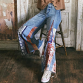 Boho Floral Patchwork Art Button High Waist Wide Leg Bandana Jeans elevenforest