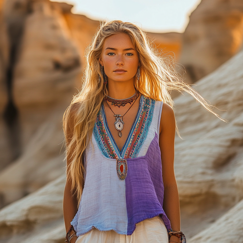 Women's Loose Bohemia Ethnic Style Linen Sleeveless Top elevenforest