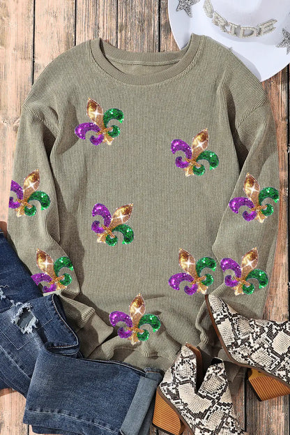 Green Glitter Mardi Gras Symbol Corded Sweatshirt