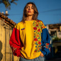 Women's Venezuelan Traditional Floral Pattern Casual Crew Neck Sweatshirt elevenforest