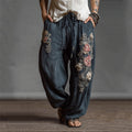 Men's Vintage Floral Fiber Art Embroidered Wide Leg Pants elevenforest