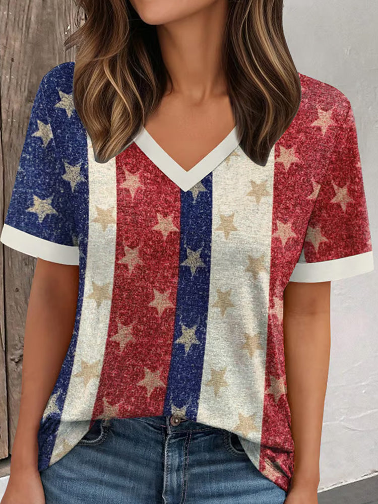 Comstylish Women's Retro Independence Day Prints Short-sleeved T-shirt
