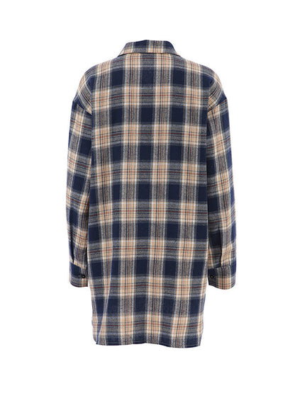 Long Sleeves Loose Plaid Split-joint Lapel Blouses