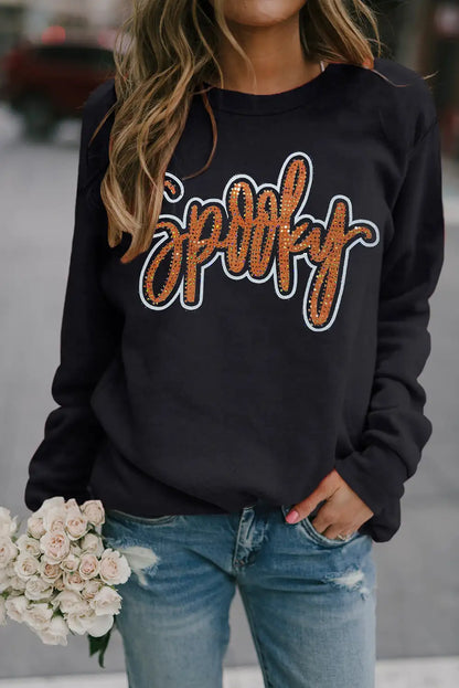 Spooky Rhinestone Drop Shoulder Sweatshirt