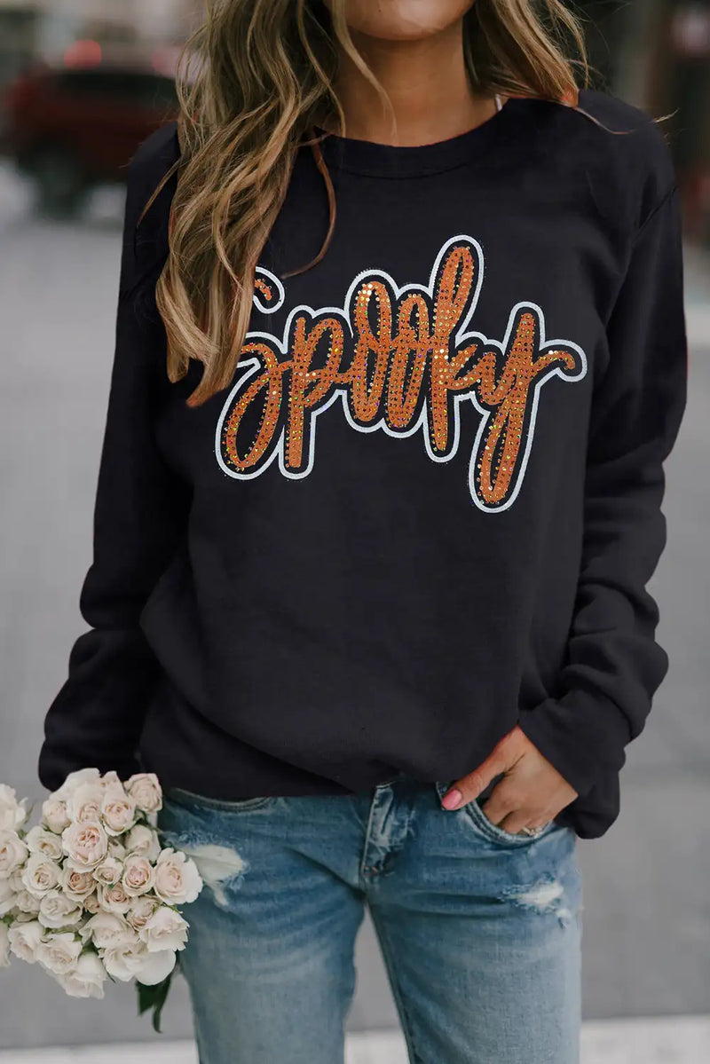 Spooky Rhinestone Drop Shoulder Sweatshirt