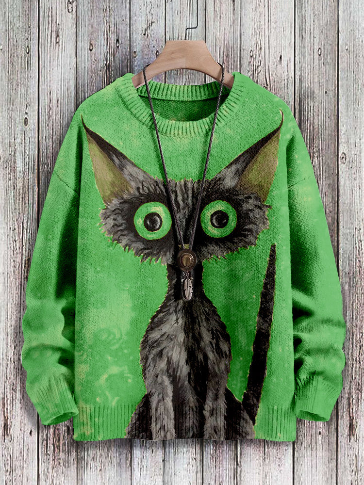 Lovely Black Cat Graphic Vintage Pullover Sweater elevenforest