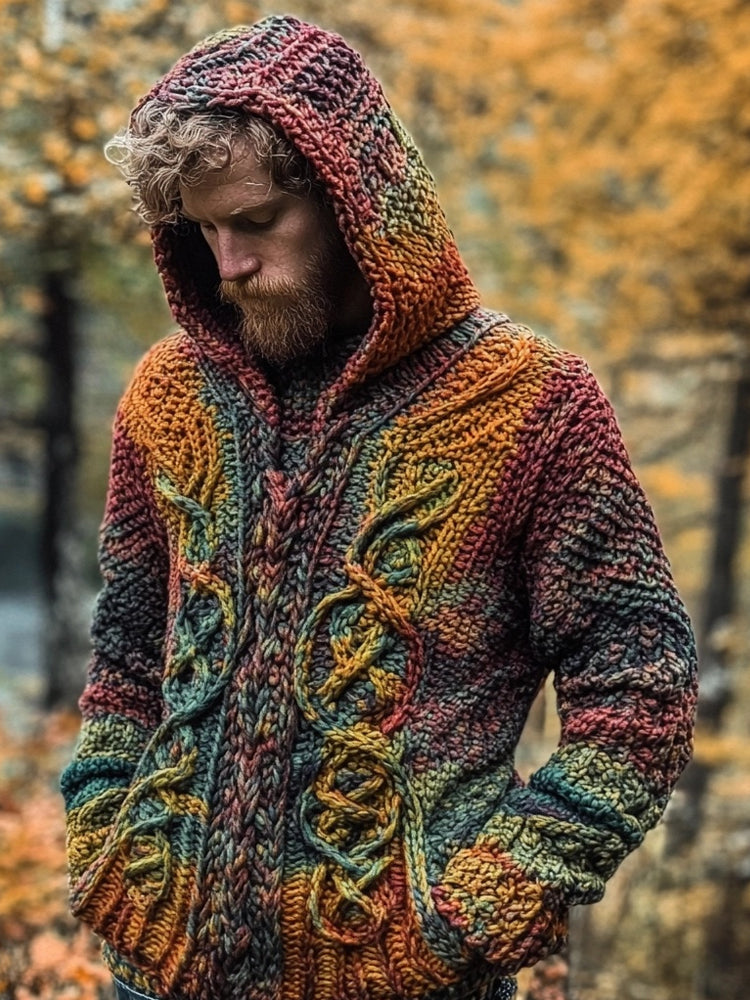 Men's Colorful Viking Celtic Chunky Cozy Hooded Sweater elevenforest