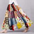 Vintage  Patchwork Pattern Flowy Wide Skirt elevenforest