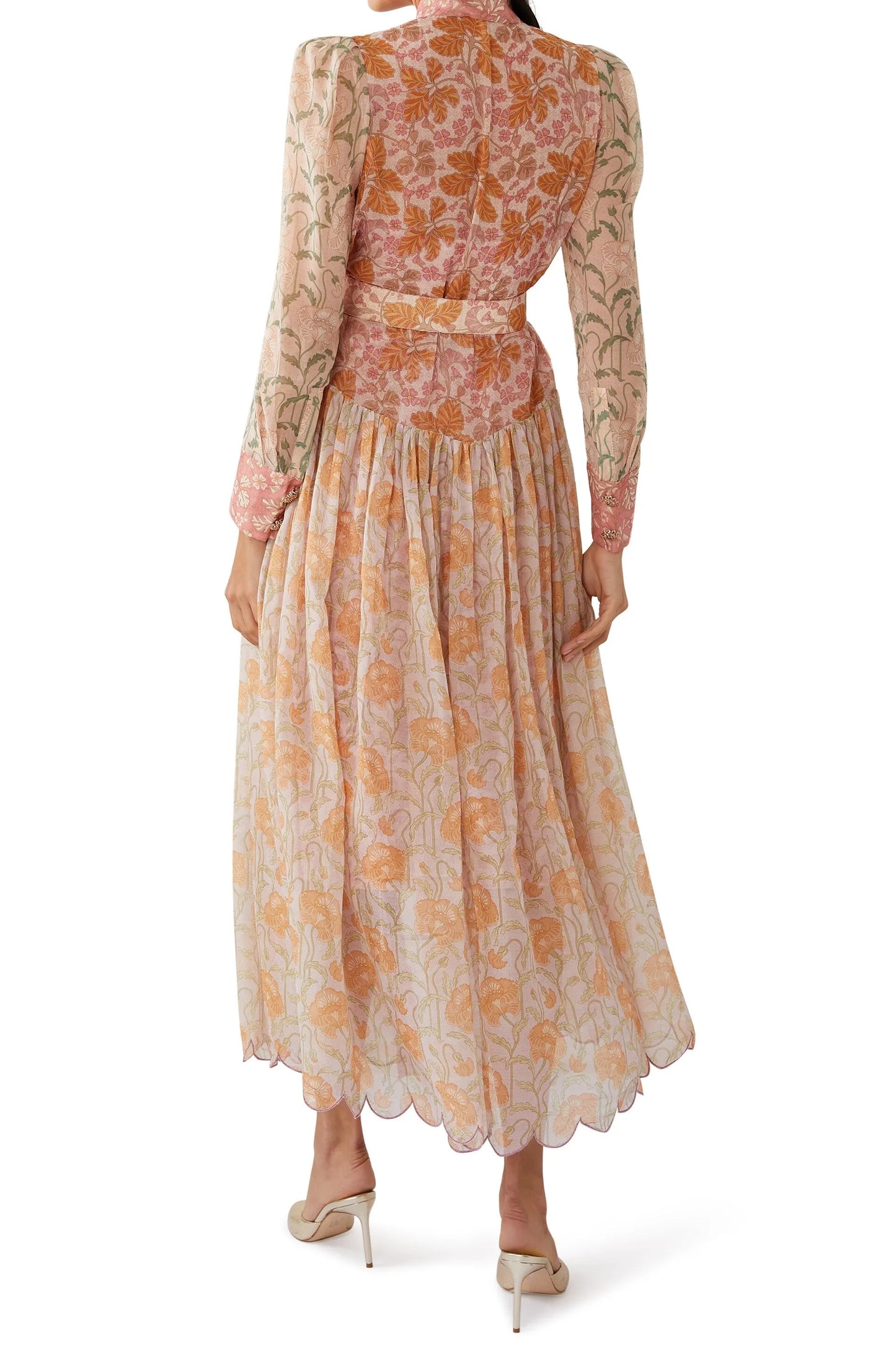 Splicing Long Sleeve Midi Dress With Belt