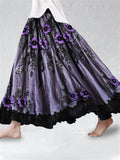 Purple Floral Lace Hem Layered Flowy Wide Skirt elevenforest