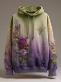 Vintage Roses Embroidered Purple Gradient Comfy Hoodie elevenforest