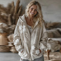 Women's Vintage White Rose Embroidery Cozy Warm Zipper Hoodie elevenforest