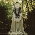 Vintage Floral Embroidered Pattern Linen Contrast Color Vest Dress elevenforest