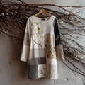 Vintage Japanese Floral Art Quilted Linen Round Neck Dress elevenforest