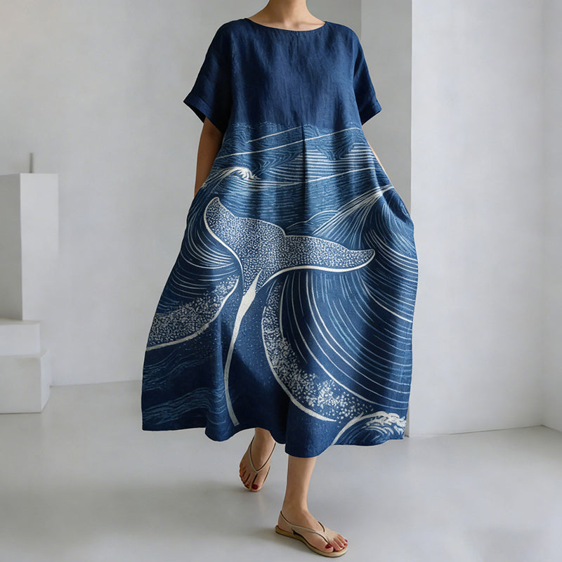 Comstylish Women's Japanese-style Ocean Print Casual Dress