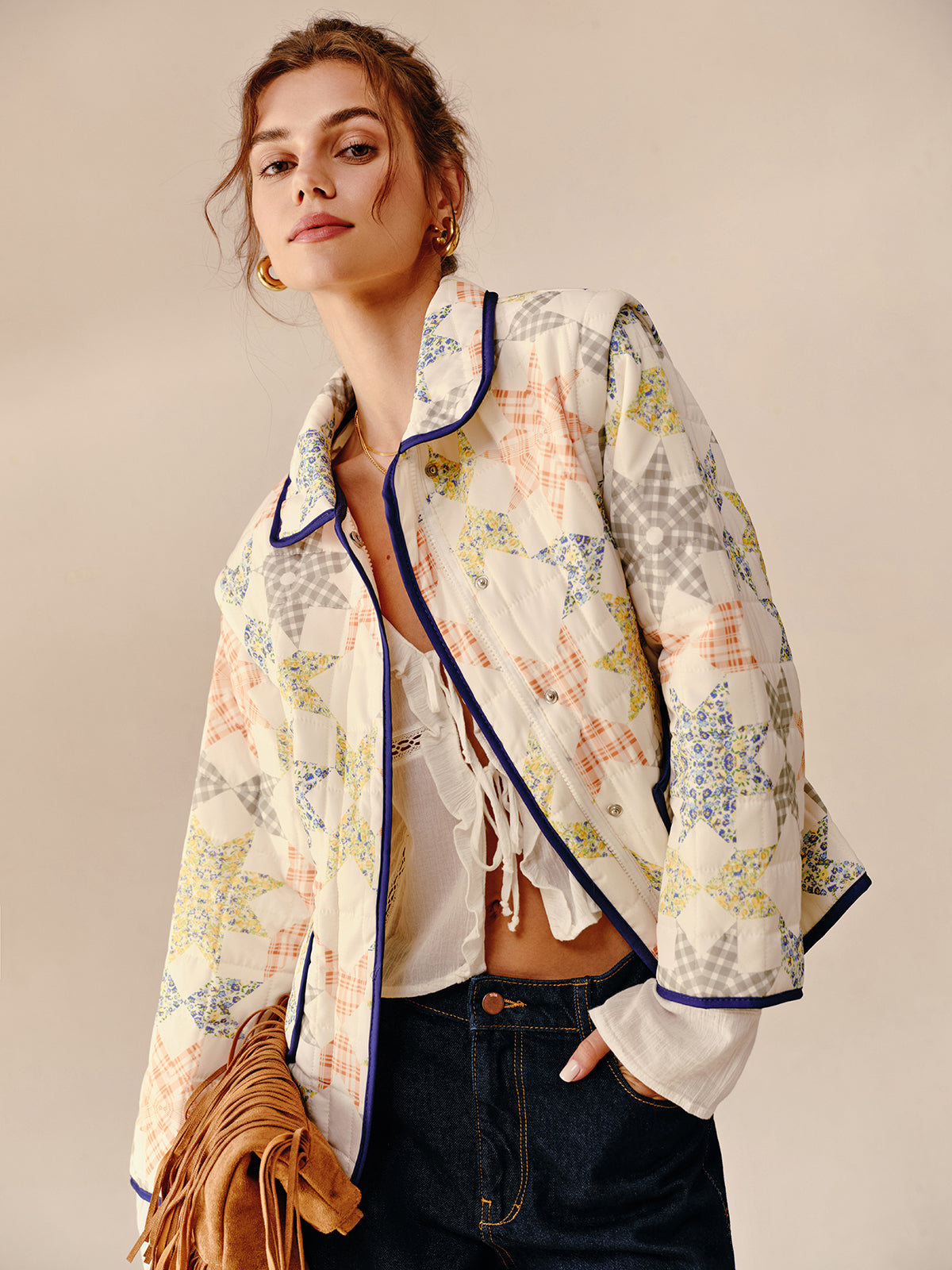 Boheme Printed Contrast Trim Winter Coat