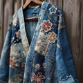 Japanese Cherry Blossom Sashiko Patchwork Linen Kimono elevenforest