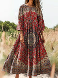 Women's Ethnic Tattoo Pattern Art Print Cotton Round Neck Dress