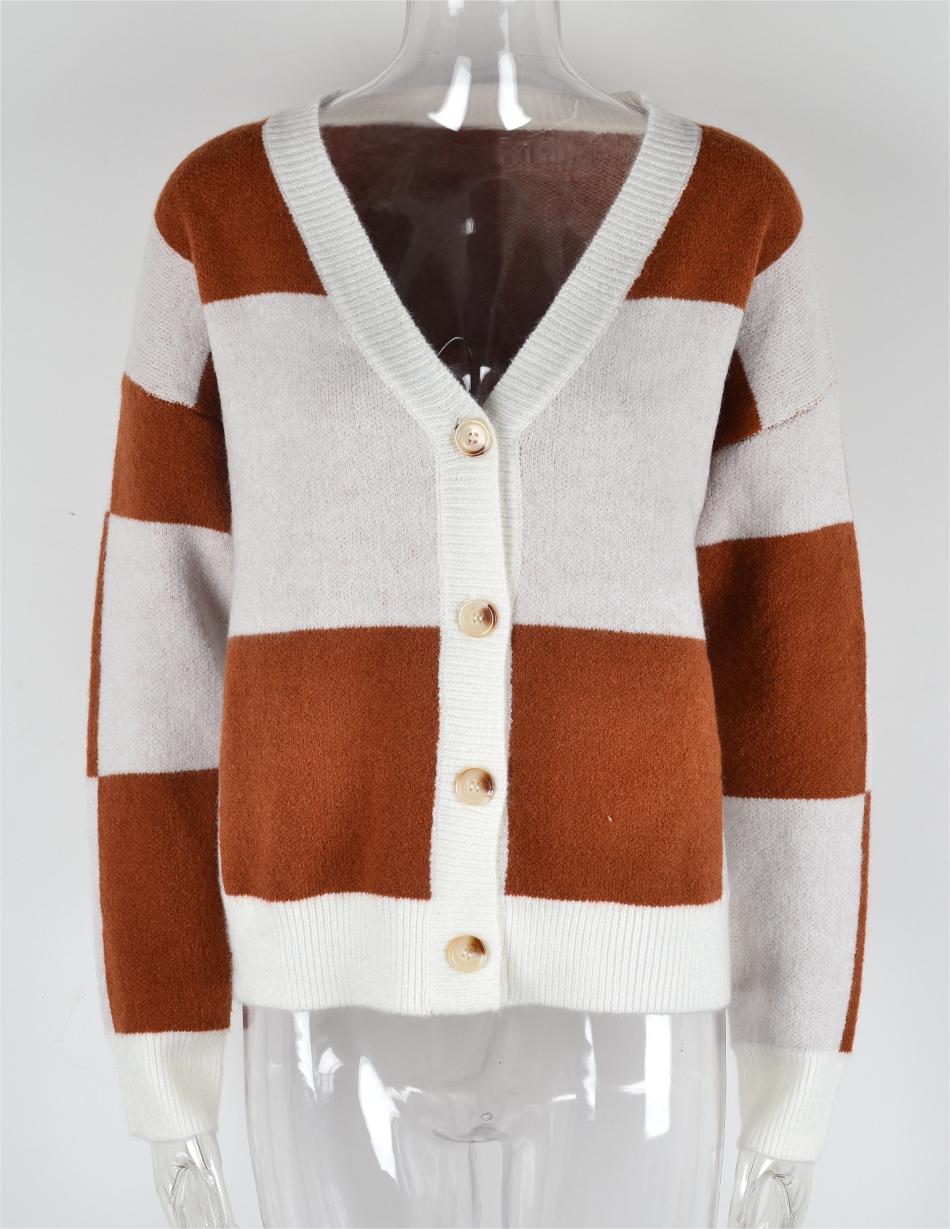 Autumn Winter ’s Plaid Stitching Knitwear Cardigan Sweater Coat