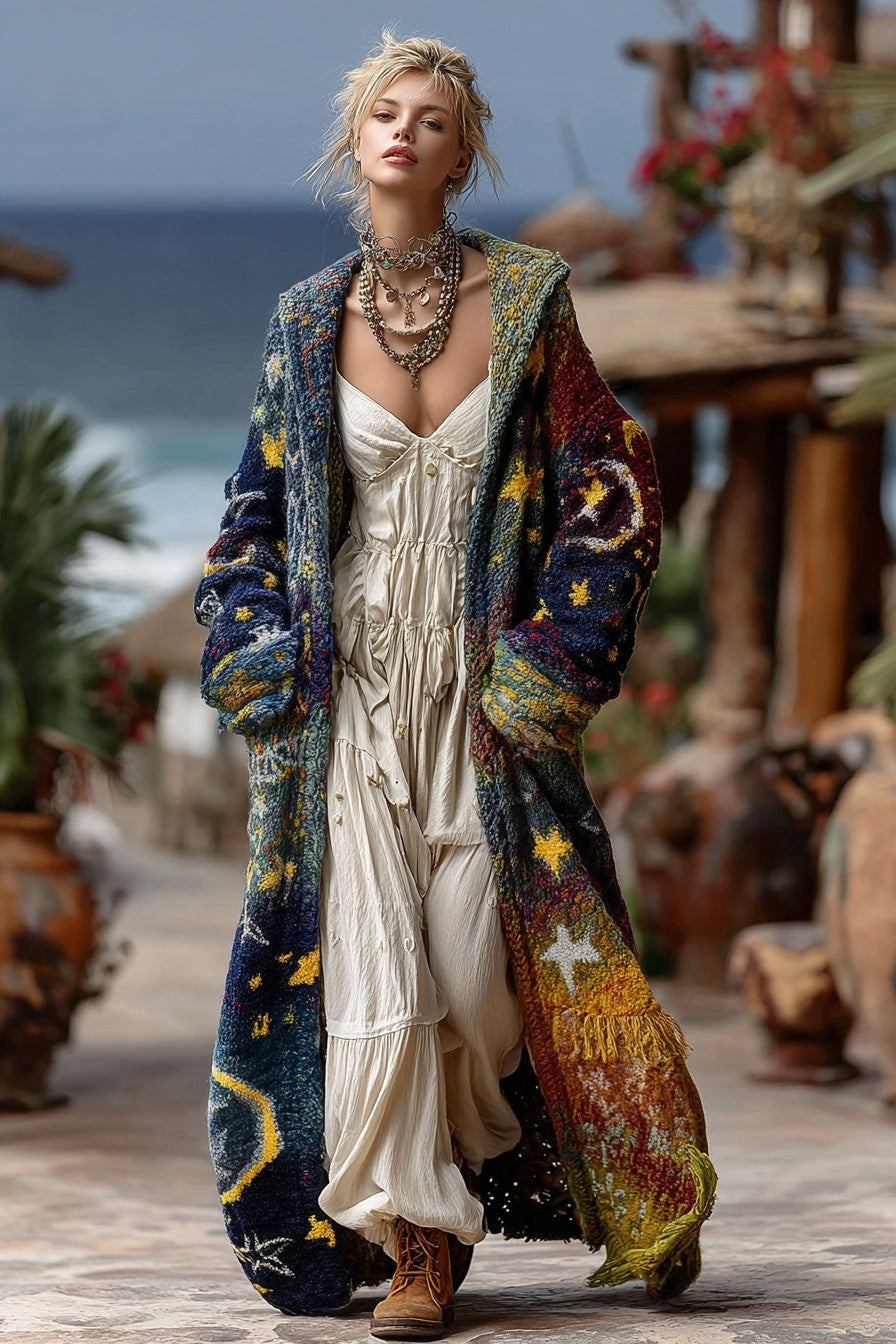 Women's Colorful Rainbow Patchwork Pattern Print Cardigan