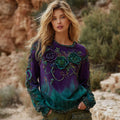 Women's Vintage Rose Floral Pattern Comfortable Warm Crew Neck Sweatshirt elevenforest