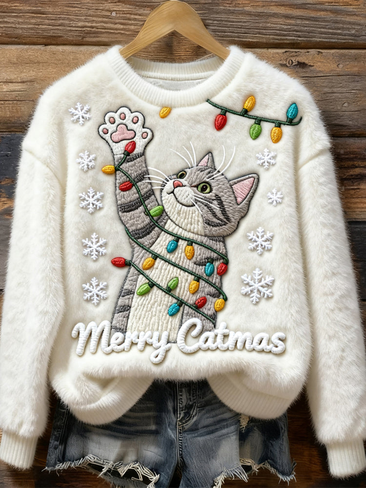 Comstylish Merry Catmas Women's Cozy Plush Sweater
