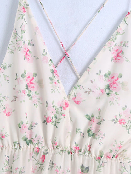 Early Spring Printed Backless V Neck Strap Dress – Print Open Back Sleeveless Mini Dress