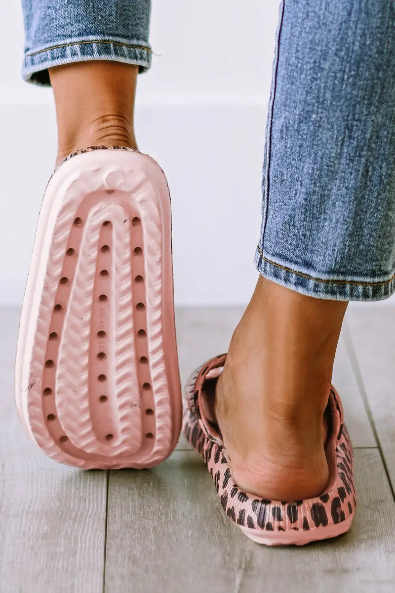 Pink Leopard Print Thick Sole Slippers