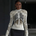 Comstylish Women's Skull Rib Pattern Cozy Knit Pullover Sweater