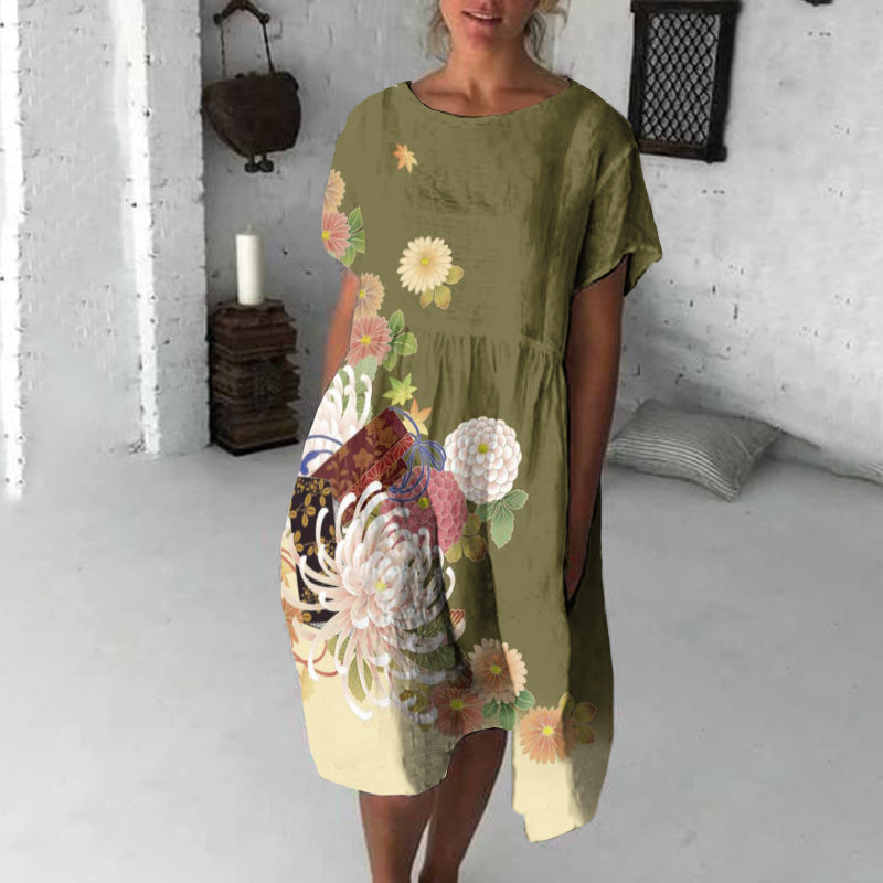 Vintage Flowers Japanese Flowy Midi Dress elevenforest