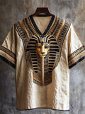 Ancient Egyptian Lion Embroidered Folk Linen Shirt elevenforest