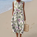 Women's Vintage Scottish Thistle Print Linen Sleeveless Dress elevenforest