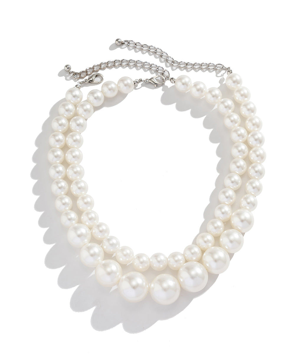 White Double Layered Pearl Detachable Collar Necklace